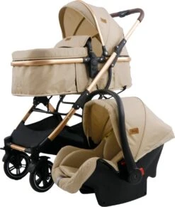 Ding Juna Kinderwagen 3 In 1 - Beige/Rose - Combi Kinderwagen Incl. Autostoel -Babyproducten Winkel 1019x1200 2
