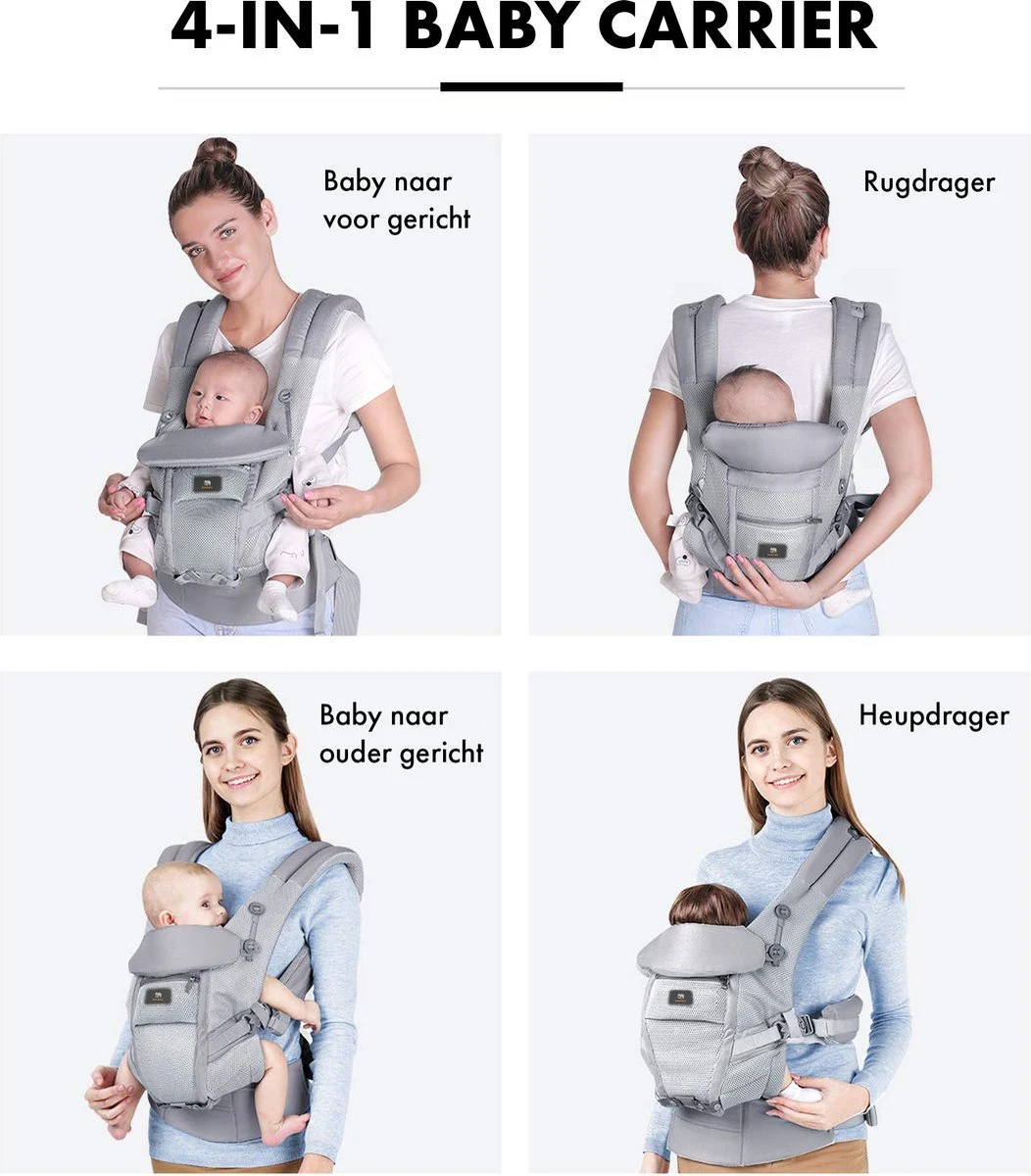 Deryan Ergonomische Draagzak - Buikdrager 4-in-1 Grijs 3 Deryan Ergonomische Draagzak - Buikdrager 4-in-1 Grijs - Afbeelding 3