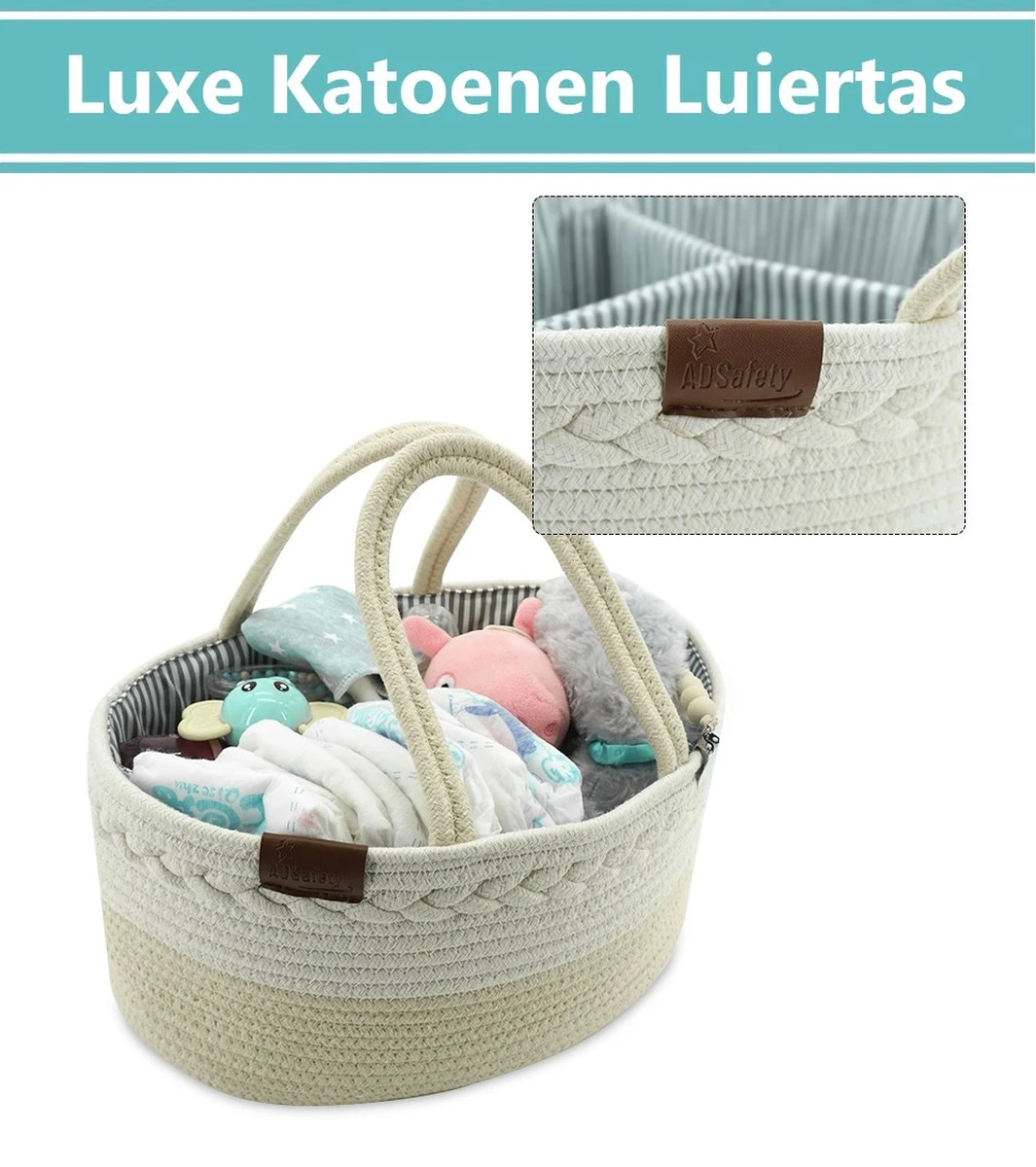 ADSafety - Luxe Katoenen Luiertas - Inclusief Uitneembare Organizer - Verzorgingstas - Opbergtas - Commode Mandje - Baby Spullen - Crème 2 ADSafety - Luxe Katoenen Luiertas - Inclusief Uitneembare Organizer - Verzorgingstas - Opbergtas - Commode Mandje - Baby Spullen - Crème - Afbeelding 2