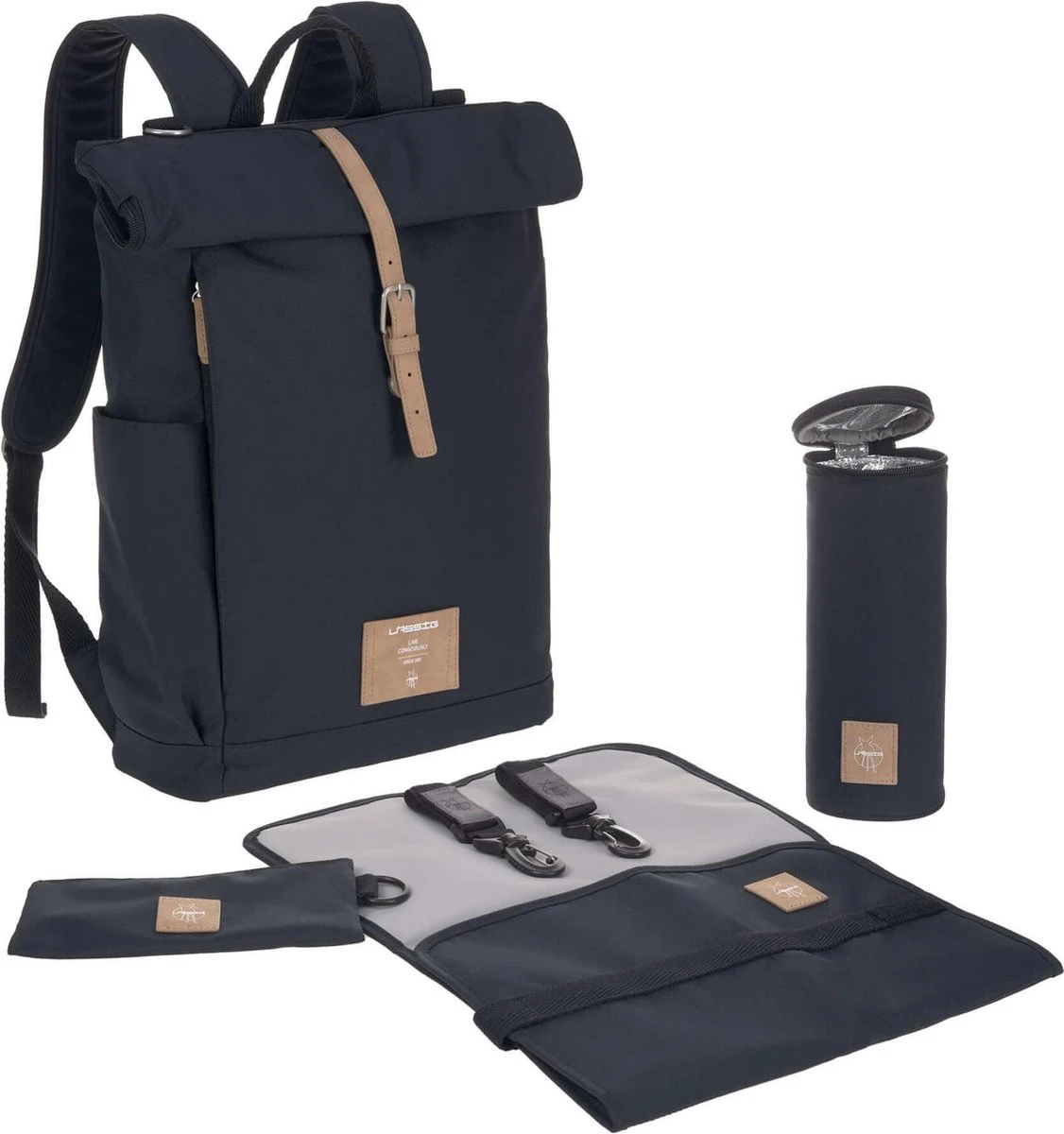 LÄSSIG Luiertas Rolltop Backpack Rugzak Incl Verschoningsmatje - Nacht Blauw 5 LÄSSIG Luiertas Rolltop Backpack Rugzak Incl Verschoningsmatje - Nacht Blauw - Afbeelding 5