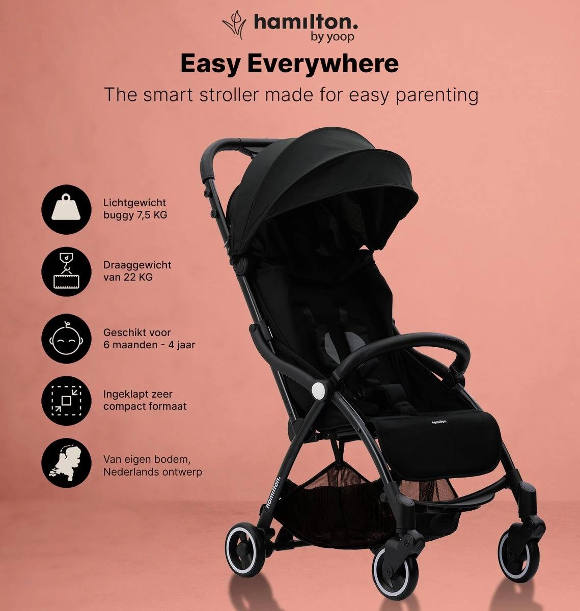 Hamilton By Yoop S1 Plus Buggy – Nieuw En Hoger 2023 Model – Premium Budget Stroller Met One Hand Folding Technologie – Zwart/Antraciet – Lichte, Verstelbare En Wendbare Kinderwagen Met Vele Gemakken 4 Hamilton By Yoop S1 Plus Buggy – Nieuw En Hoger 2023 Model – Premium Budget Stroller Met One Hand Folding Technologie – Zwart/Antraciet – Lichte, Verstelbare En Wendbare Kinderwagen Met Vele Gemakken - Afbeelding 4