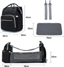 Luiertas - Multifuctioneel Luiertas 3 In 1 - Met Babybedje - Met Verschoningsmatje - Zwart - Met Usb - Met Verdikt Matras -Babyproducten Winkel 1150x1200 1