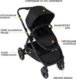 Deryan Evy Kinderwagen - Duo Kinderwagen - Uitbreidbaar - Inclusief Reiswieg - Zwart -Babyproducten Winkel 1152x1200