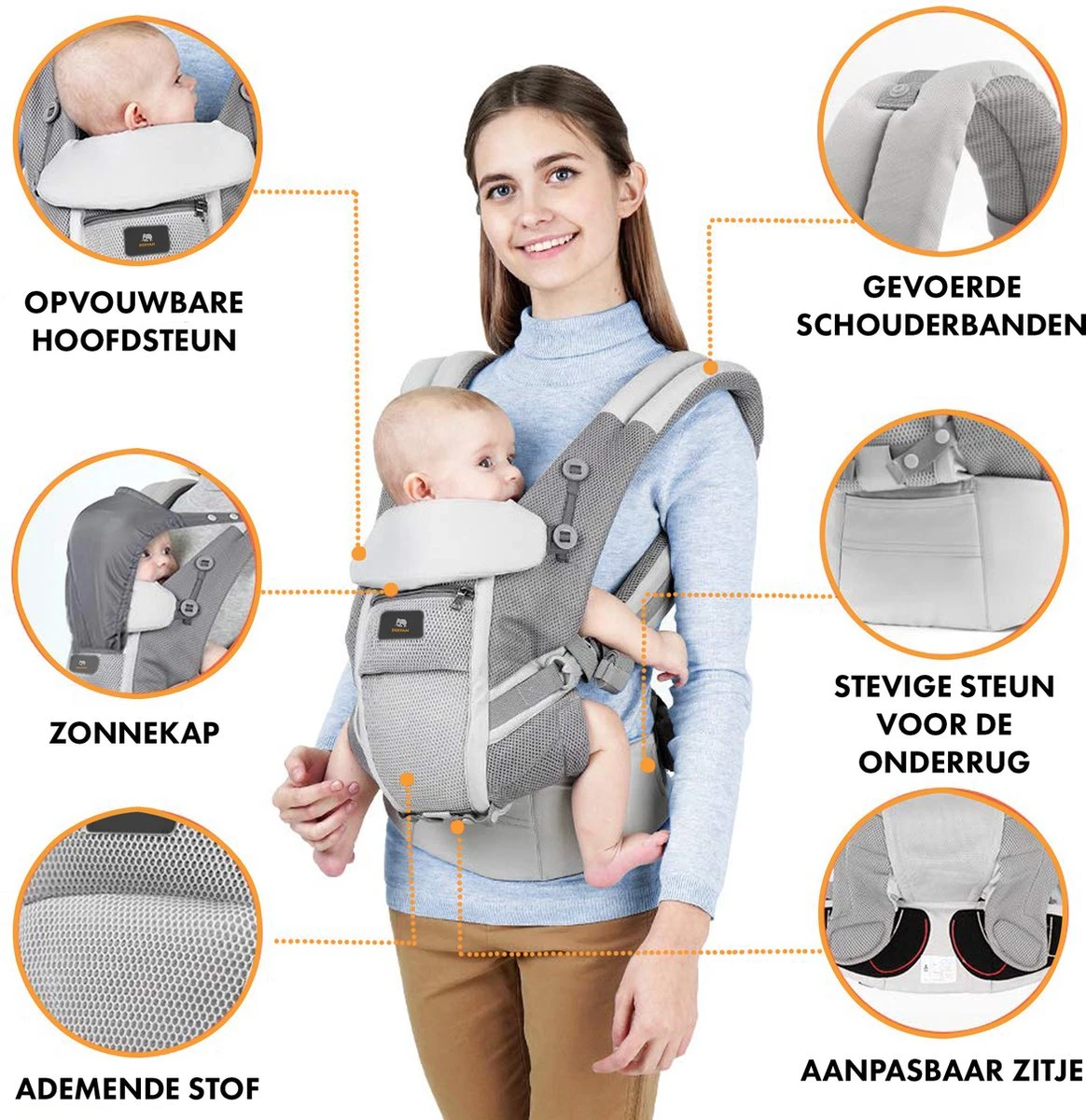 Deryan Ergonomische Draagzak - Buikdrager 4-in-1 Grijs 4 Deryan Ergonomische Draagzak - Buikdrager 4-in-1 Grijs - Afbeelding 4