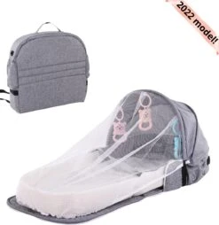 Campingbedje - Camping Bed - Compact Camping Bedje - Baby Nestje - Inclusief Klamboe - Baby Tentje - Grijs - Luxe Campingbedje