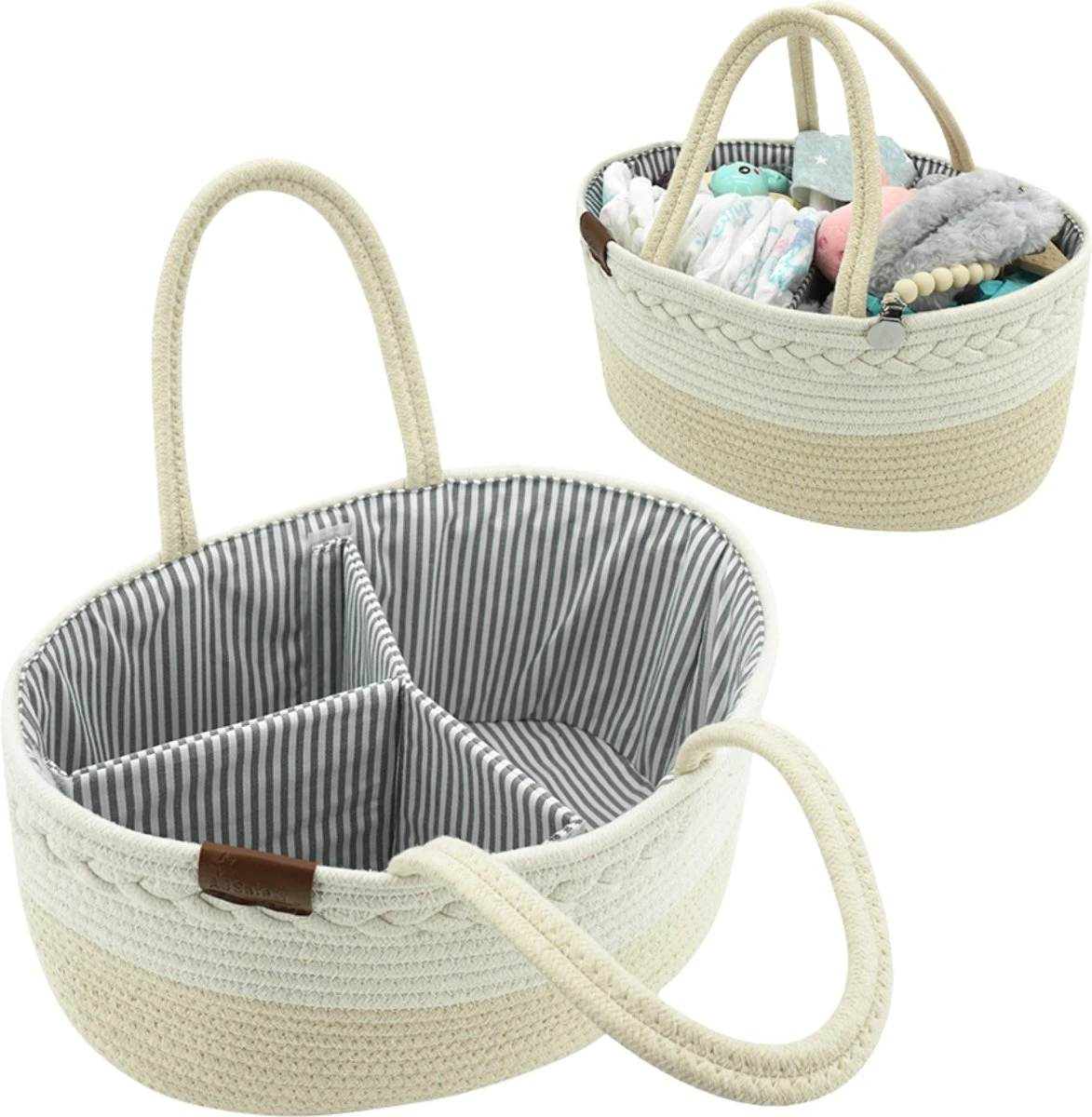 ADSafety - Luxe Katoenen Luiertas - Inclusief Uitneembare Organizer - Verzorgingstas - Opbergtas - Commode Mandje - Baby Spullen - Crème 1 ADSafety - Luxe Katoenen Luiertas - Inclusief Uitneembare Organizer - Verzorgingstas - Opbergtas - Commode Mandje - Baby Spullen - Crème