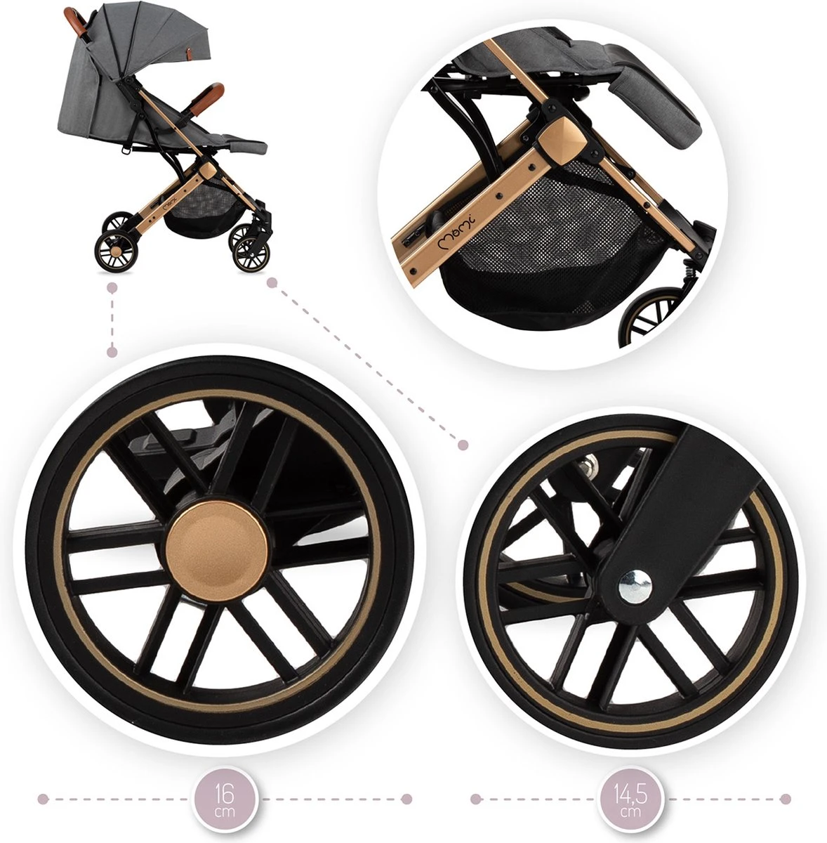 MoMi Wandelwagen - Compacte Lichtgewicht Buggy - Estelle - Gray-Gold (geschikt Van 6mnd - 15kg) 17 MoMi Wandelwagen - Compacte Lichtgewicht Buggy - Estelle - Gray-Gold (geschikt Van 6mnd - 15kg) - Afbeelding 17