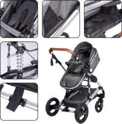 Bronea EXQUISE Luxe Multi-functionele Kinderwagen 3 In 1 | Zwart / Silver | Incl. MATRAS, Buggy, Autostoel, Luiertas, Regenhoes, Voetenwarmer, Muggen Net & Zonneklep 9 Bronea EXQUISE Luxe Multi-functionele Kinderwagen 3 In 1 | Zwart / Silver | Incl. MATRAS, Buggy, Autostoel, Luiertas, Regenhoes, Voetenwarmer, Muggen Net & Zonneklep -Babyproducten Winkel 1178x1200 6