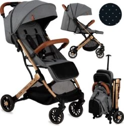 MoMi Wandelwagen - Compacte Lichtgewicht Buggy - Estelle - Gray-Gold (geschikt Van 6mnd - 15kg)