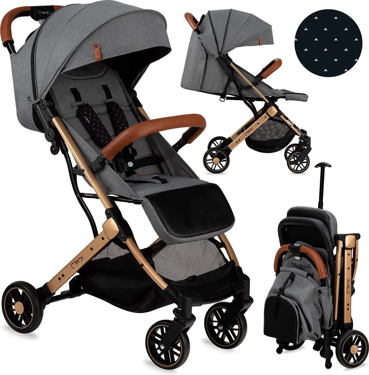 MoMi Wandelwagen - Compacte Lichtgewicht Buggy - Estelle - Gray-Gold (geschikt Van 6mnd - 15kg) 1 MoMi Wandelwagen - Compacte Lichtgewicht Buggy - Estelle - Gray-Gold (geschikt Van 6mnd - 15kg)