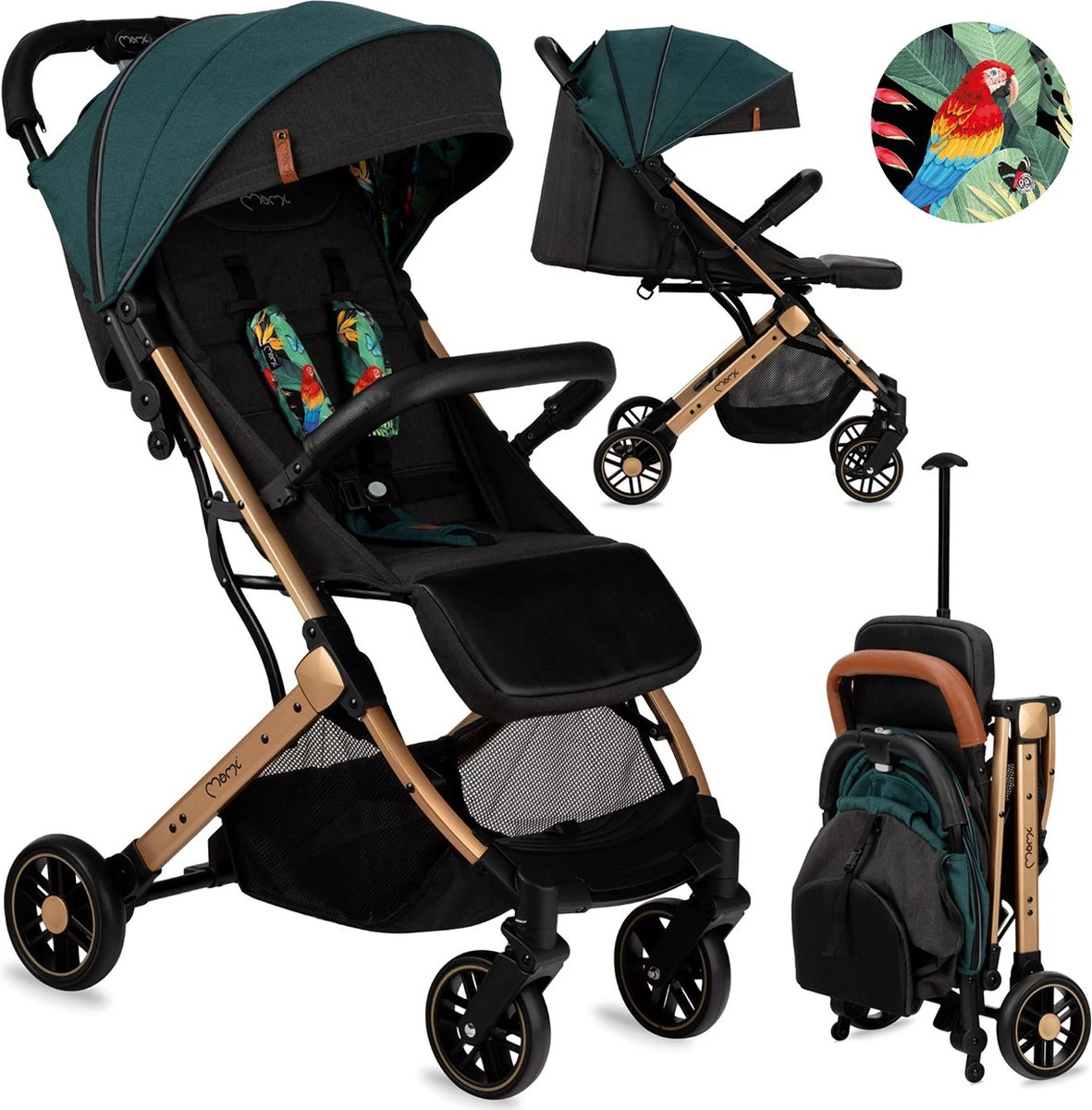MoMi Wandelwagen - Compacte Lichtgewicht Buggy - Estelle - Green-Gold (geschikt Van 6mnd - 15kg) 1 MoMi Wandelwagen - Compacte Lichtgewicht Buggy - Estelle - Green-Gold (geschikt Van 6mnd - 15kg)