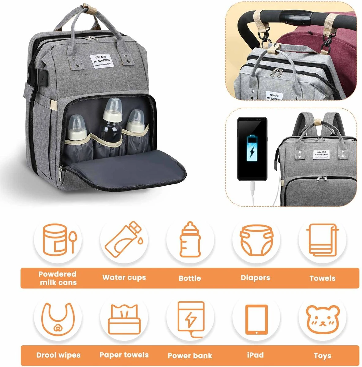 Product Plaza - Luier- En Verzorgingstas - Baby Rug Tas Met Bed - Reis Rugzak - Grote Capaciteit - Jongens En Meisjes - Grijs - Luier Tas - Verzorgingstas Baby - Uitschuifbaar Verschoon/ Slaap Bedje – Multifunctionele Rugzak 0-1 Jaar – 7 Product Plaza - Luier- En Verzorgingstas - Baby Rug Tas Met Bed - Reis Rugzak - Grote Capaciteit - Jongens En Meisjes - Grijs - Luier Tas - Verzorgingstas Baby - Uitschuifbaar Verschoon/ Slaap Bedje – Multifunctionele Rugzak 0-1 Jaar – - Afbeelding 7