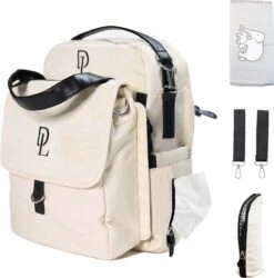 Deryan Luiertas Rugzak Met Verschoonmatje - Inclusief Flessenwarmhouder - Kinderwagenhaken En Isoleervak - Cream