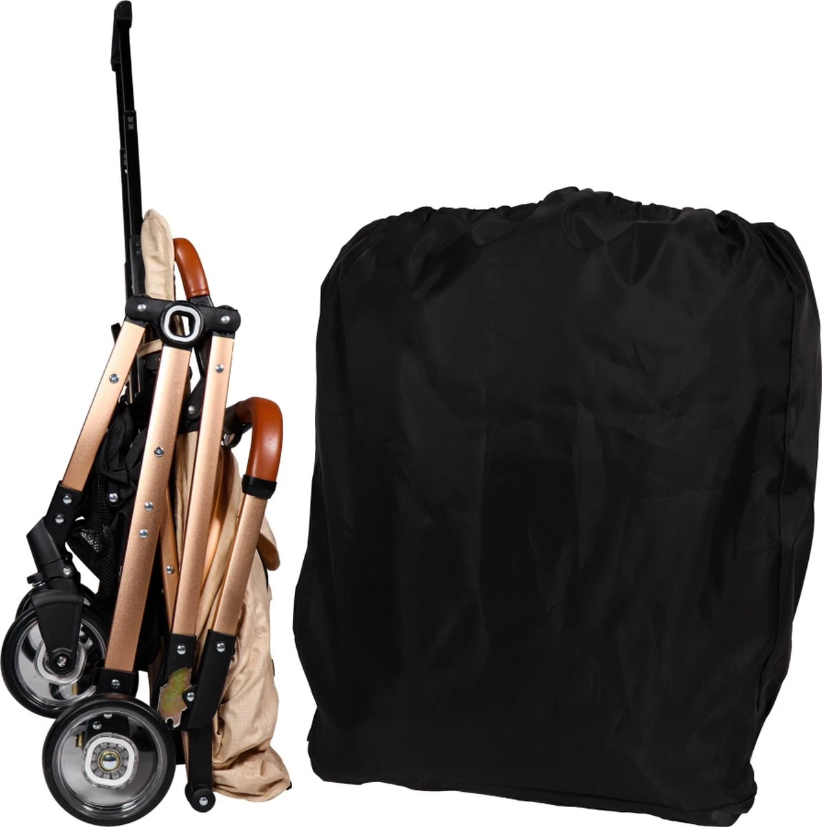 Ding Vivo Wandelwagen - Beige/Rose - Inklapbare Buggy - Inclusief Boodschappenmandje En Zonnekap 6 Ding Vivo Wandelwagen - Beige/Rose - Inklapbare Buggy - Inclusief Boodschappenmandje En Zonnekap - Afbeelding 6