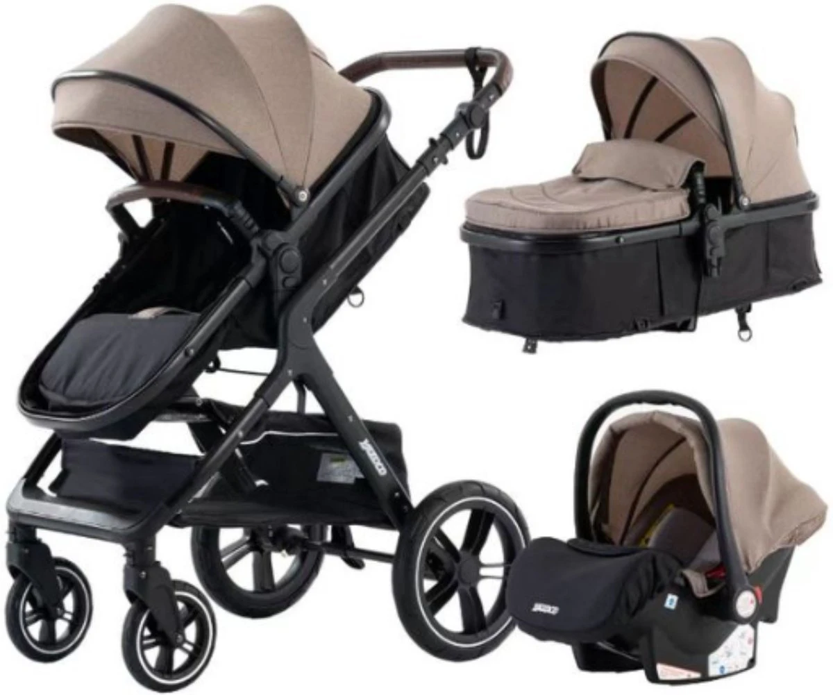 Merkloos Kinderwagen 3-in-1 – Luxe Kinderwagen - Buggy – Wandelwagen - Multifunctioneel – Opklapbaar – Incl Autostoel – Khaki 1 Merkloos Kinderwagen 3-in-1 – Luxe Kinderwagen - Buggy – Wandelwagen - Multifunctioneel – Opklapbaar – Incl Autostoel – Khaki