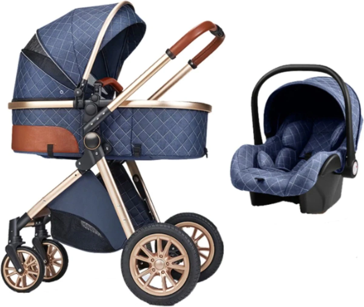 Merkloos Kinderwagen 3-in-1 – Luxe Kinderwagen - Buggy – Wandelwagen - Multifunctioneel – Opklapbaar – Incl Autostoel – Blauw 10 Merkloos Kinderwagen 3-in-1 – Luxe Kinderwagen - Buggy – Wandelwagen - Multifunctioneel – Opklapbaar – Incl Autostoel – Blauw - Afbeelding 10