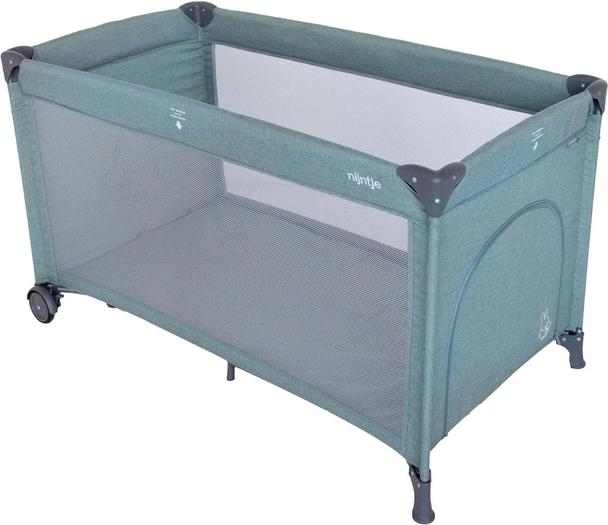 Prénatal Luxe Campingbedje Met Bodemmatras - Inclusief Draagtas - Inklapbaar Baby Campingbed - Met Wieltjes En Kruipluik - 120 X 60 Cm - Groen Melange / Nijntje 4 Prénatal Luxe Campingbedje Met Bodemmatras - Inclusief Draagtas - Inklapbaar Baby Campingbed - Met Wieltjes En Kruipluik - 120 X 60 Cm - Groen Melange / Nijntje - Afbeelding 4