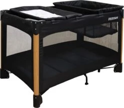 Deryan Luxe Campingbed Compleet - 120x60cm - Bodemverhoger - Verschoonblad - Opbergmand - Zwart -Babyproducten Winkel 1200x1039 1