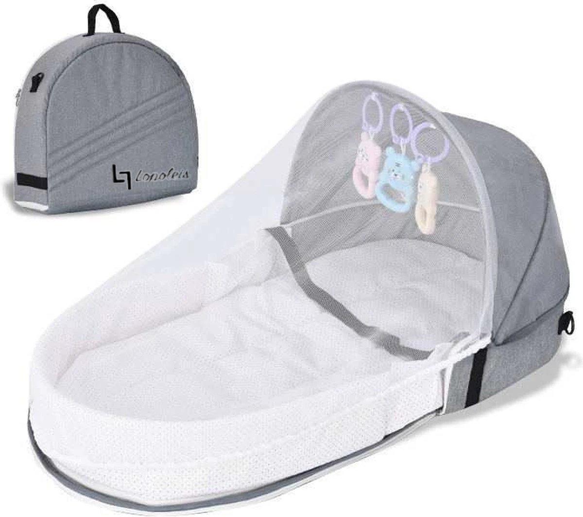 Lopoleis Campingbedje – Campingbedje Met Matras – Òpvouwbaar – Baby Tentje – Grijs 1 Lopoleis Campingbedje – Campingbedje Met Matras – Òpvouwbaar – Baby Tentje – Grijs