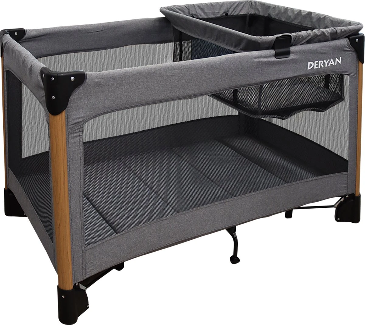 Deryan Luxe Campingbed Compleet - 120x60cm - Bodemverhoger - Verschoonblad - Opbergmand - Grijs 7 Deryan Luxe Campingbed Compleet - 120x60cm - Bodemverhoger - Verschoonblad - Opbergmand - Grijs - Afbeelding 7