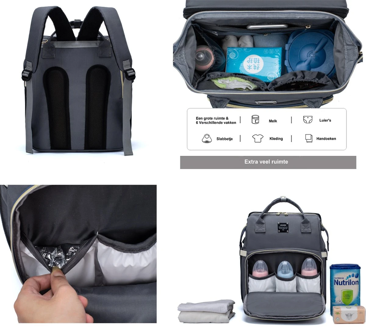 Luiertas - Multifuctioneel Luiertas 3 In 1 - Met Babybedje - Met Verschoningsmatje - Grijs - Met Usb - Met Verdikt Matras 5 Luiertas - Multifuctioneel Luiertas 3 In 1 - Met Babybedje - Met Verschoningsmatje - Grijs - Met Usb - Met Verdikt Matras - Afbeelding 5