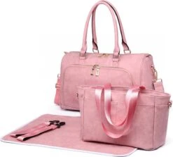 Miss Lulu Luier- En Verzorgingstas – Luiertas Set – Afneembare Draagtas - Duurzaam En Stijlvol – Roze - Premium Kwaliteit - Grote Capaciteit - Unisex/Jongens/Meisjes (LT6638 PK)