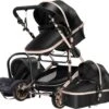 Merkloos Lioretti® Luxe Baby Buggy 3 In 1 | Baby Wagen | Kinderwagen Met Stoel En Wieg | Inklapbaar | Hoge Kwaliteit | Combi | Zwart