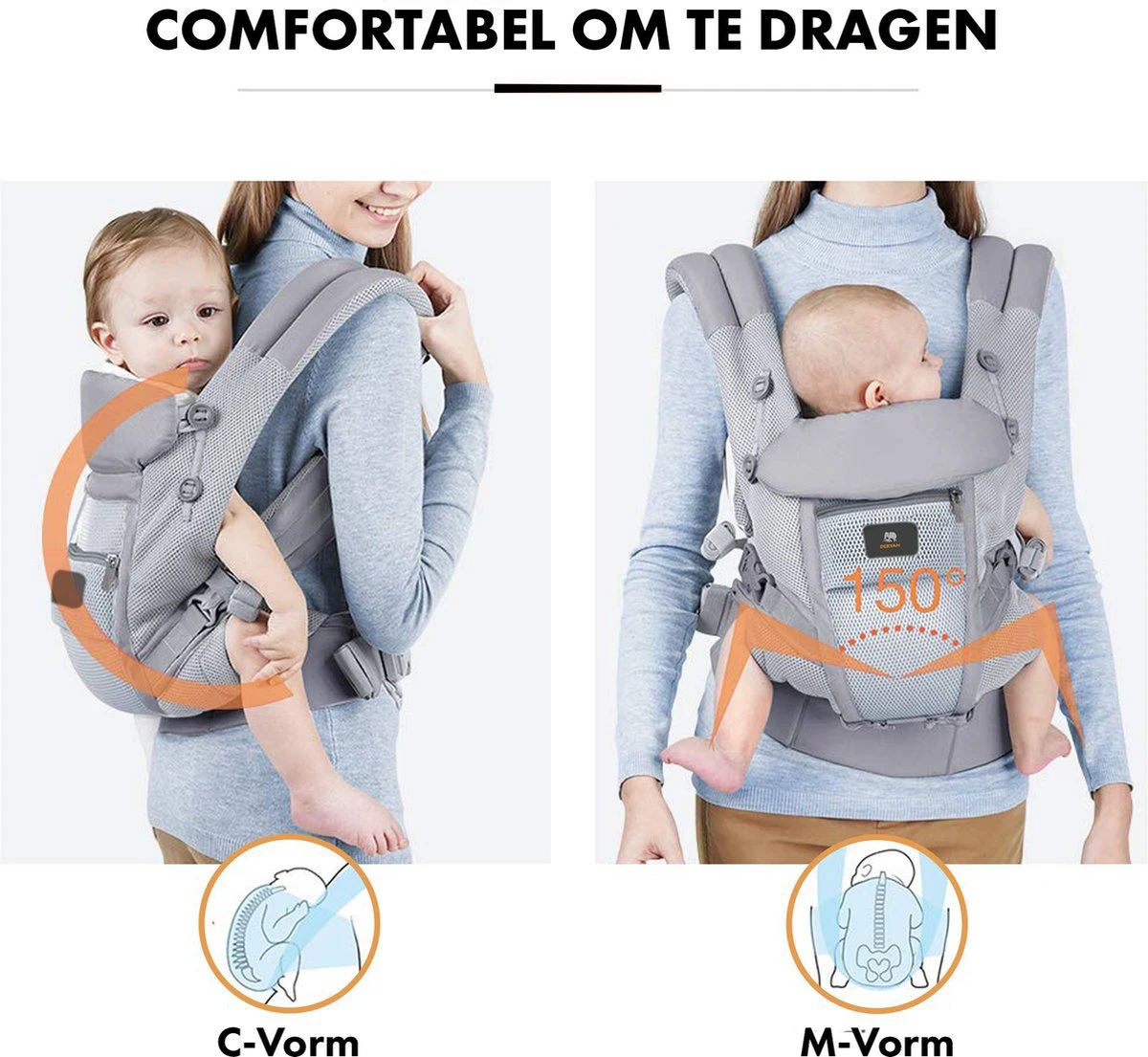 Deryan Ergonomische Draagzak - Buikdrager 4-in-1 Grijs 5 Deryan Ergonomische Draagzak - Buikdrager 4-in-1 Grijs - Afbeelding 5