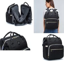 Luiertas - Multifuctioneel Luiertas 3 In 1 - Met Babybedje - Met Verschoningsmatje - Zwart - Met Usb - Met Verdikt Matras -Babyproducten Winkel 1200x1143 2