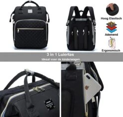 Luiertas - Multifuctioneel Luiertas 3 In 1 - Met Babybedje - Met Verschoningsmatje - Zwart - Met Usb - Met Verdikt Matras -Babyproducten Winkel 1200x1143 3