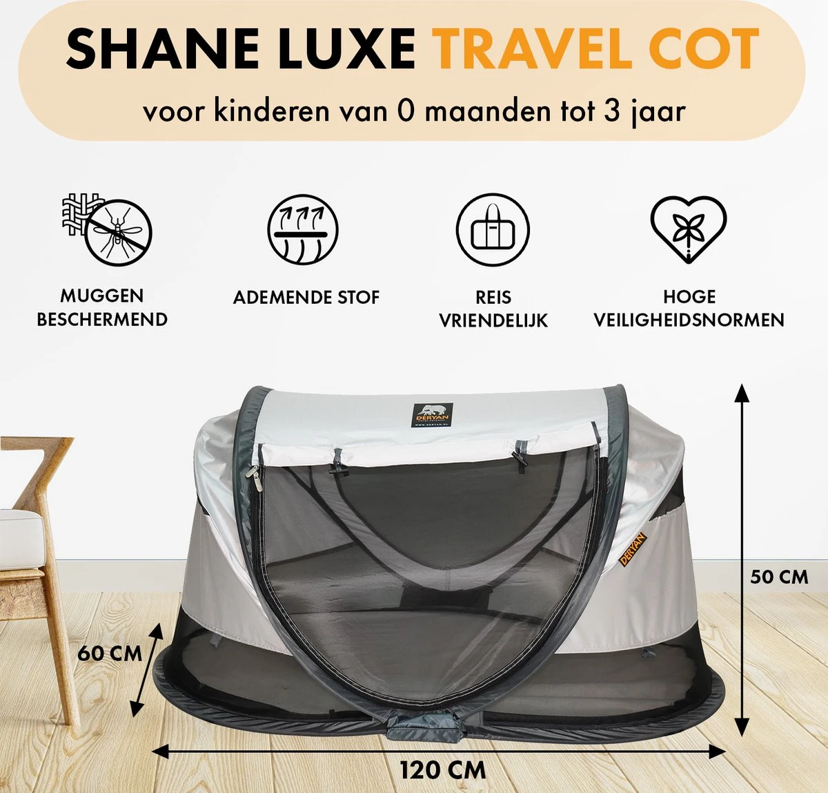Deryan Shane Luxe 2023 Campingbedje - Baby Tent - Anti-UV 50+ - Peuterbed - Silver 2 Deryan Shane Luxe 2023 Campingbedje - Baby Tent - Anti-UV 50+ - Peuterbed - Silver - Afbeelding 2