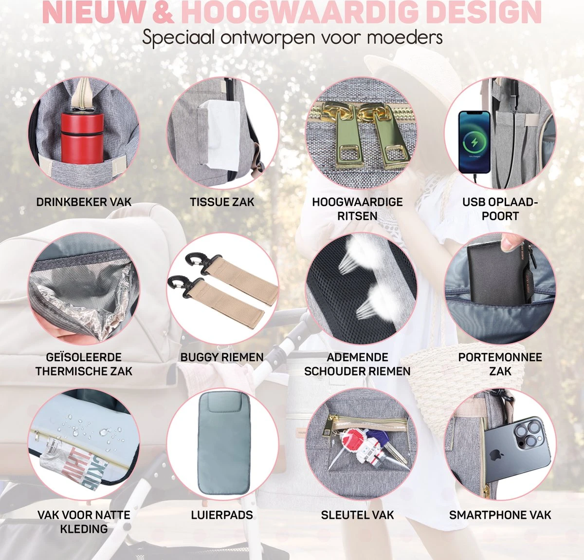 Vulpes BabyCare® Luiertas Rugzak - Luiertassen Met Babybed - Grote Luiertas Met Wieg- Luiertas Verzorgingstas Met Babybedje - Verzorgingsrugzak - Grijs 10 Vulpes BabyCare® Luiertas Rugzak - Luiertassen Met Babybed - Grote Luiertas Met Wieg- Luiertas Verzorgingstas Met Babybedje - Verzorgingsrugzak - Grijs - Afbeelding 10