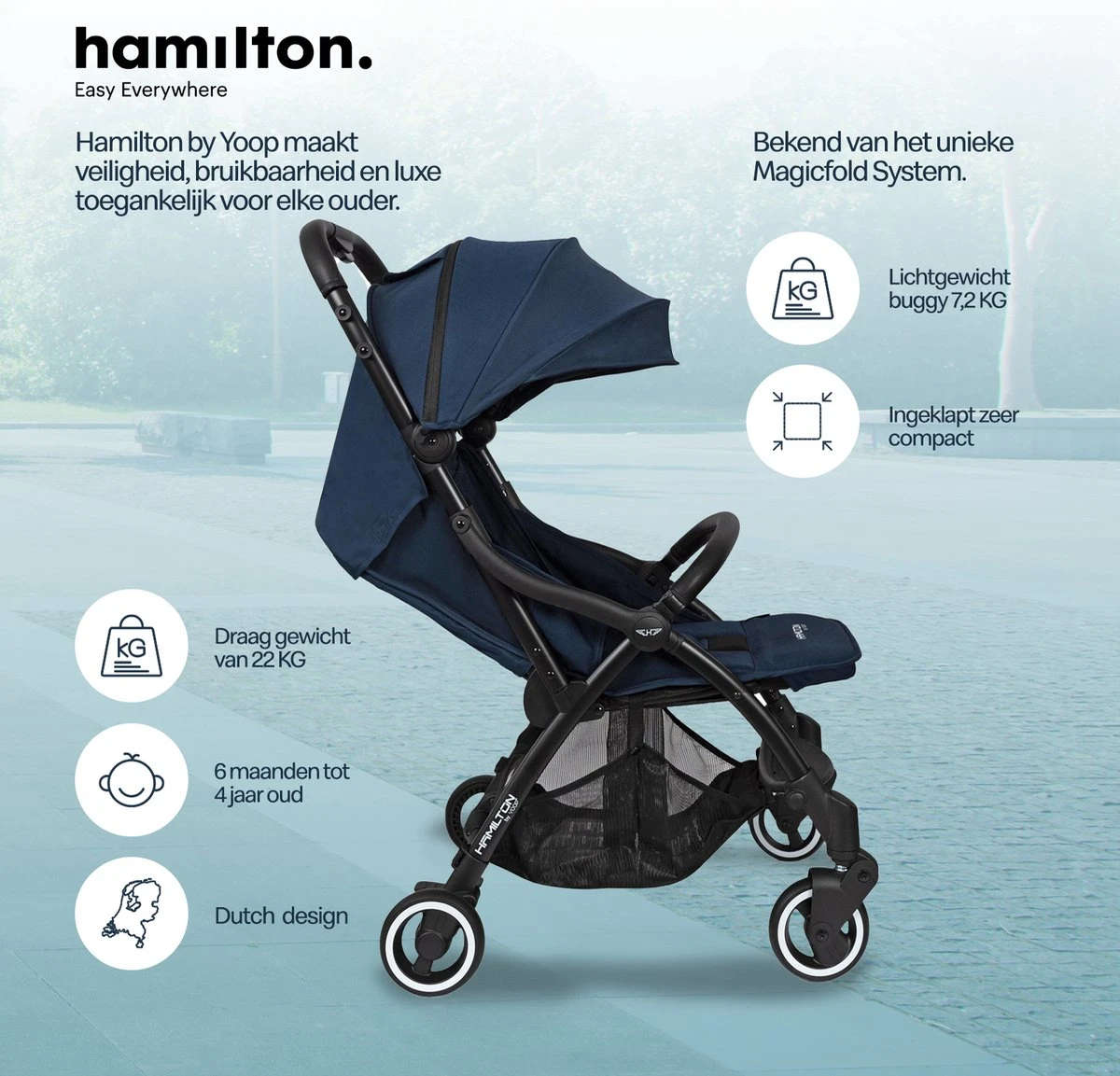Hamilton By Yoop One Prime X1 Buggy - Premium Stroller Met One Hand Folding Technologie - Blauw - Lichte, Verstelbare En Wendbare Kinderwagen Met Vele Gemakken 5 Hamilton By Yoop One Prime X1 Buggy - Premium Stroller Met One Hand Folding Technologie - Blauw - Lichte, Verstelbare En Wendbare Kinderwagen Met Vele Gemakken - Afbeelding 5