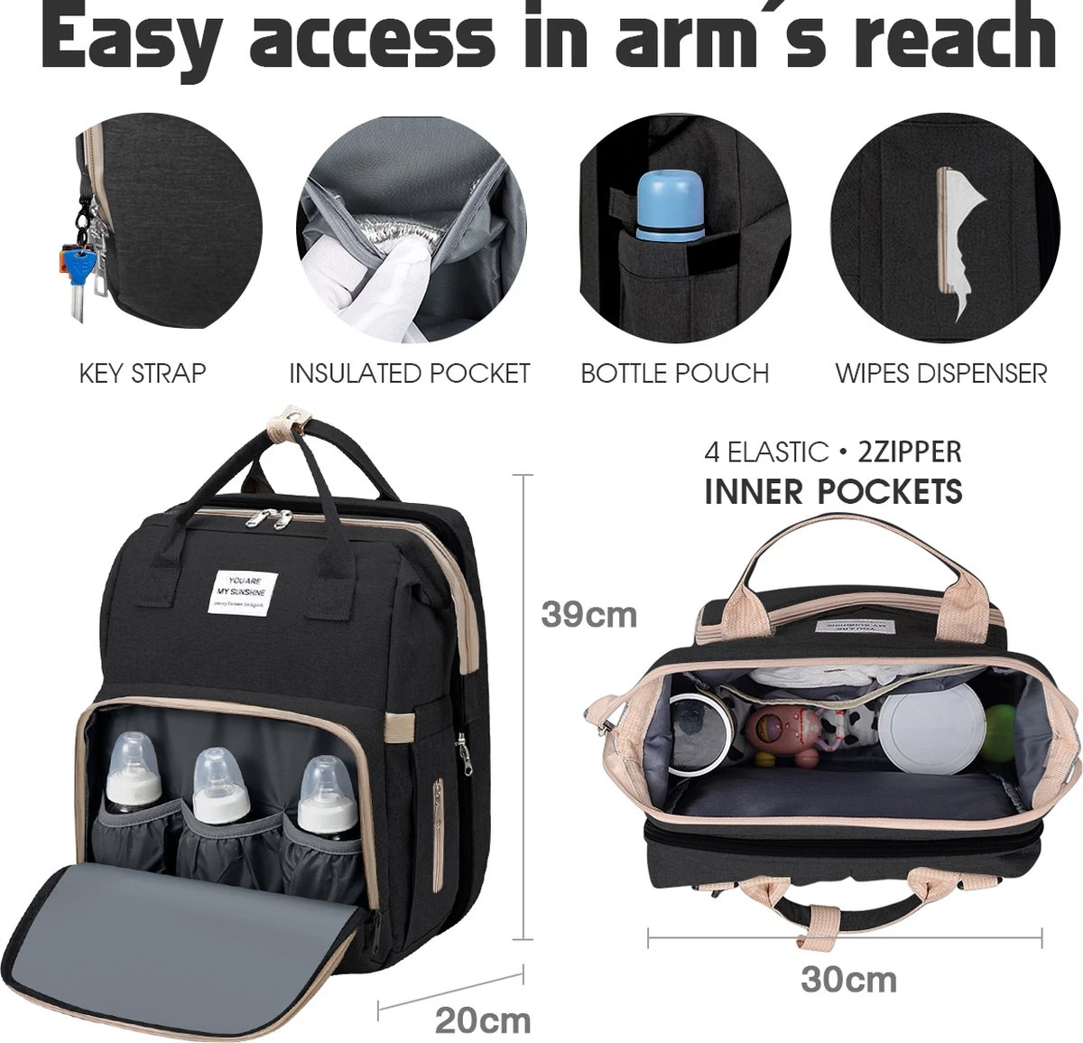 Merkloos Luiertas Rugzak - Luiertassen Met Babybed - Grote Luiertas Met Wieg - Luiertas Verzorgingstas Met Babybedje - Verzorgingsrugzak - Zwart 3 Merkloos Luiertas Rugzak - Luiertassen Met Babybed - Grote Luiertas Met Wieg - Luiertas Verzorgingstas Met Babybedje - Verzorgingsrugzak - Zwart - Afbeelding 3
