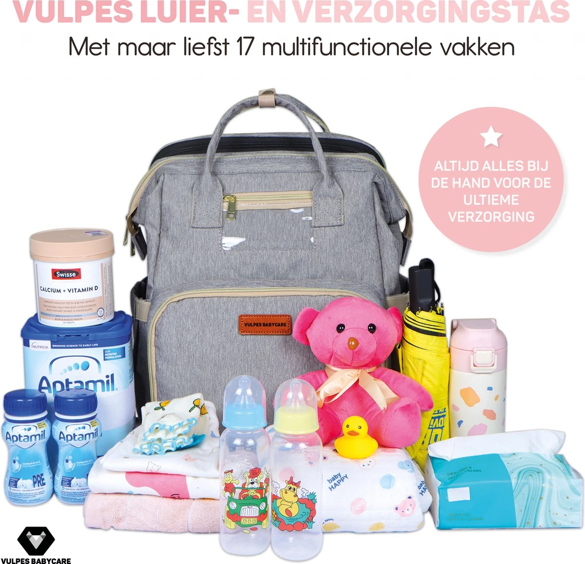 Vulpes BabyCare® Luiertas Rugzak - Luiertassen Met Babybed - Grote Luiertas Met Wieg- Luiertas Verzorgingstas Met Babybedje - Verzorgingsrugzak - Grijs 2 Vulpes BabyCare® Luiertas Rugzak - Luiertassen Met Babybed - Grote Luiertas Met Wieg- Luiertas Verzorgingstas Met Babybedje - Verzorgingsrugzak - Grijs - Afbeelding 2