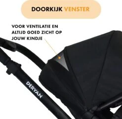 Deryan Evy Kinderwagen - Duo Kinderwagen - Uitbreidbaar - Inclusief Reiswieg - Zwart -Babyproducten Winkel 1200x1164 5