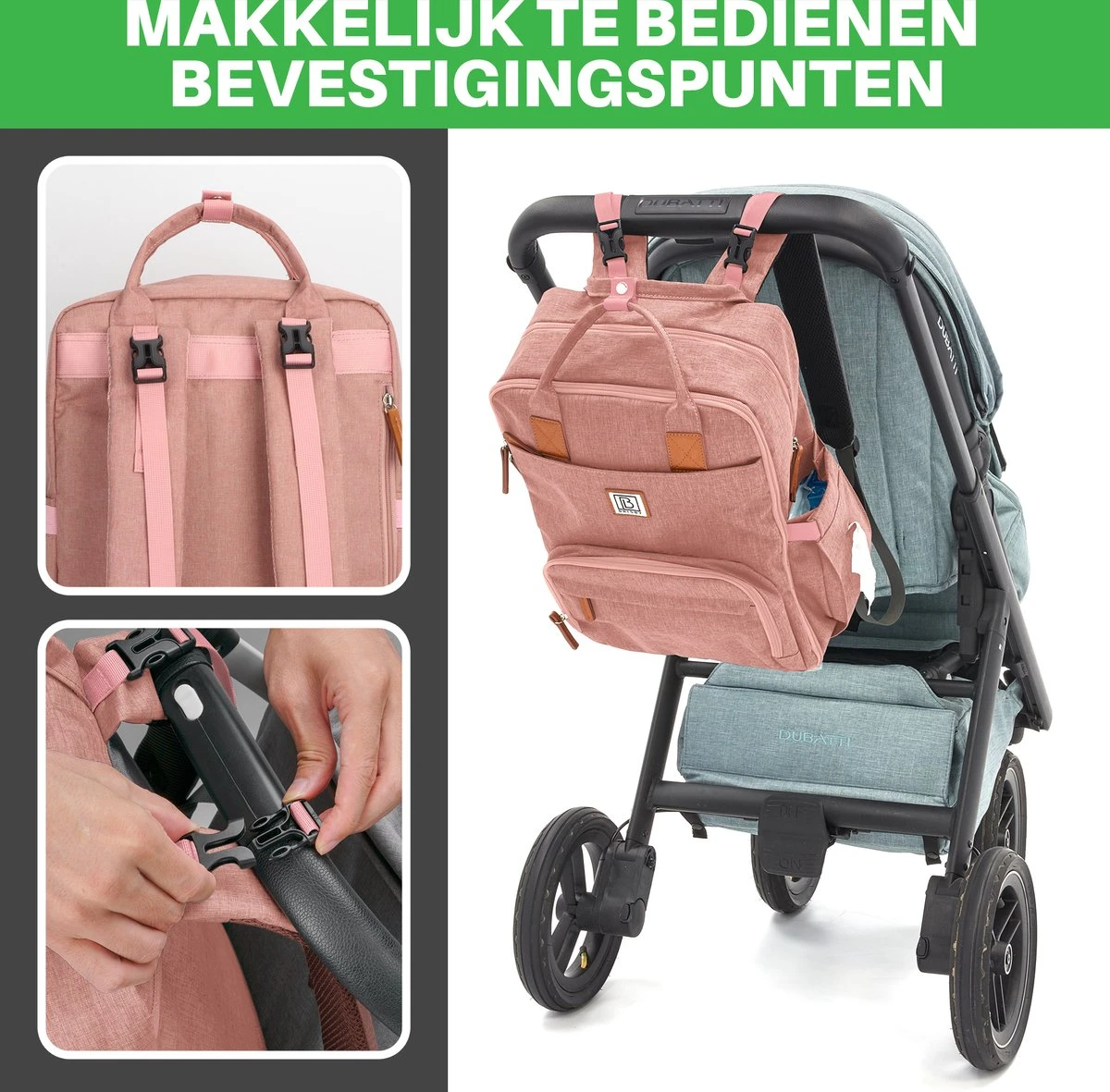 Brisby Slijtvaste Luiertas – Verzorgingstas – Met Buggymontage - Roze 5 Brisby Slijtvaste Luiertas – Verzorgingstas – Met Buggymontage - Roze - Afbeelding 5