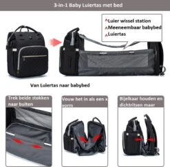 Luiertas - Multifuctioneel Luiertas 3 In 1 - Met Babybedje - Met Verschoningsmatje - Zwart - Met Usb - Met Verdikt Matras -Babyproducten Winkel 1200x1182 2