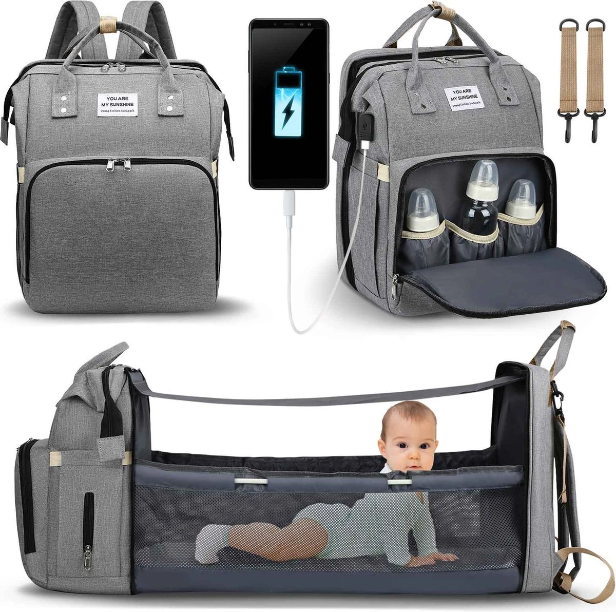 Product Plaza - Luier- En Verzorgingstas - Baby Rug Tas Met Bed - Reis Rugzak - Grote Capaciteit - Jongens En Meisjes - Grijs - Luier Tas - Verzorgingstas Baby - Uitschuifbaar Verschoon/ Slaap Bedje – Multifunctionele Rugzak 0-1 Jaar – 1 Product Plaza - Luier- En Verzorgingstas - Baby Rug Tas Met Bed - Reis Rugzak - Grote Capaciteit - Jongens En Meisjes - Grijs - Luier Tas - Verzorgingstas Baby - Uitschuifbaar Verschoon/ Slaap Bedje – Multifunctionele Rugzak 0-1 Jaar –