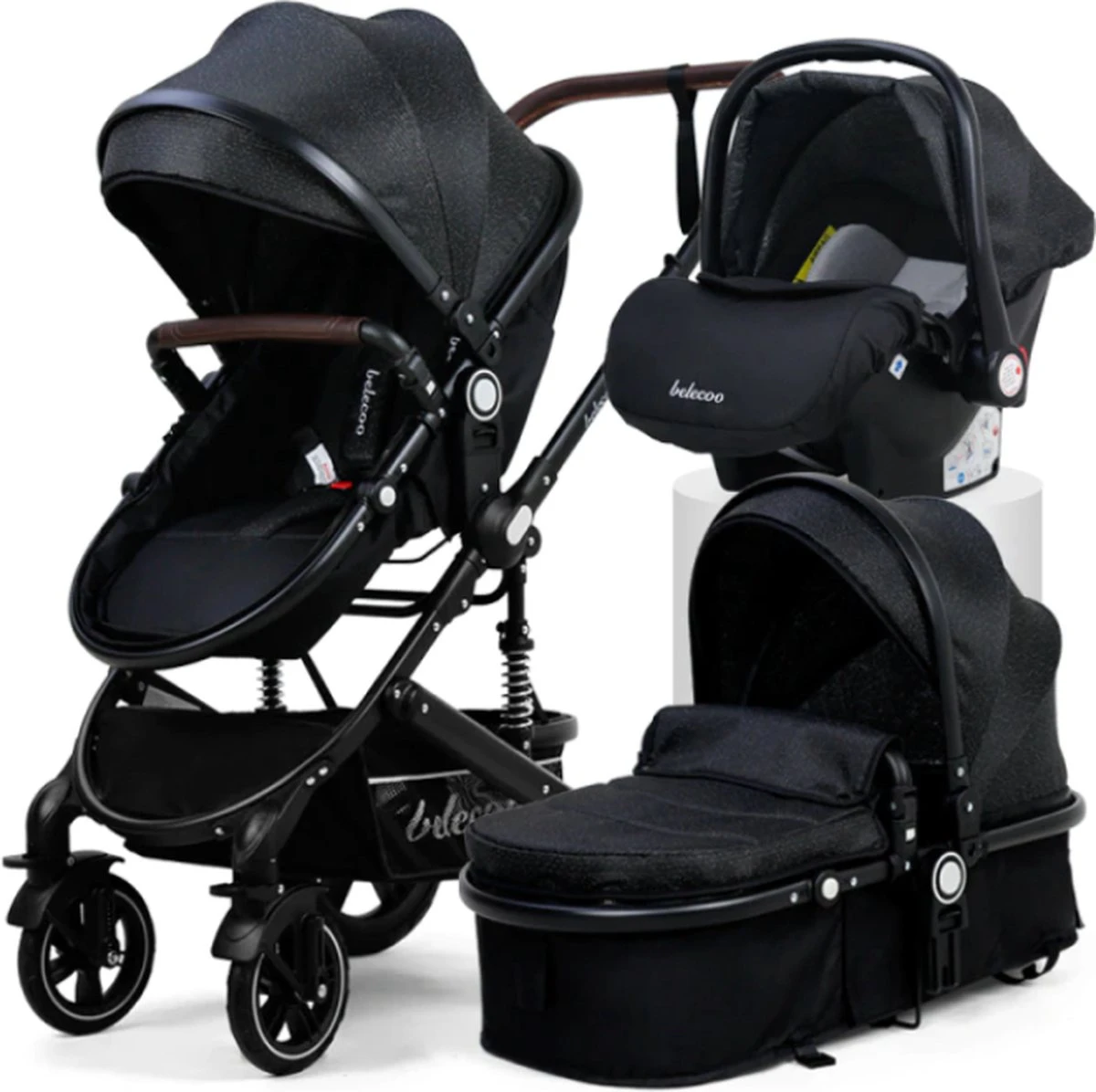 Belecoo - Luxe Kinderwagen - 3-in-1 Buggy - Opklapbare Wandelwagen - Autostoel - Wieg - Multifunctioneel - Zwart 1 Belecoo - Luxe Kinderwagen - 3-in-1 Buggy - Opklapbare Wandelwagen - Autostoel - Wieg - Multifunctioneel - Zwart