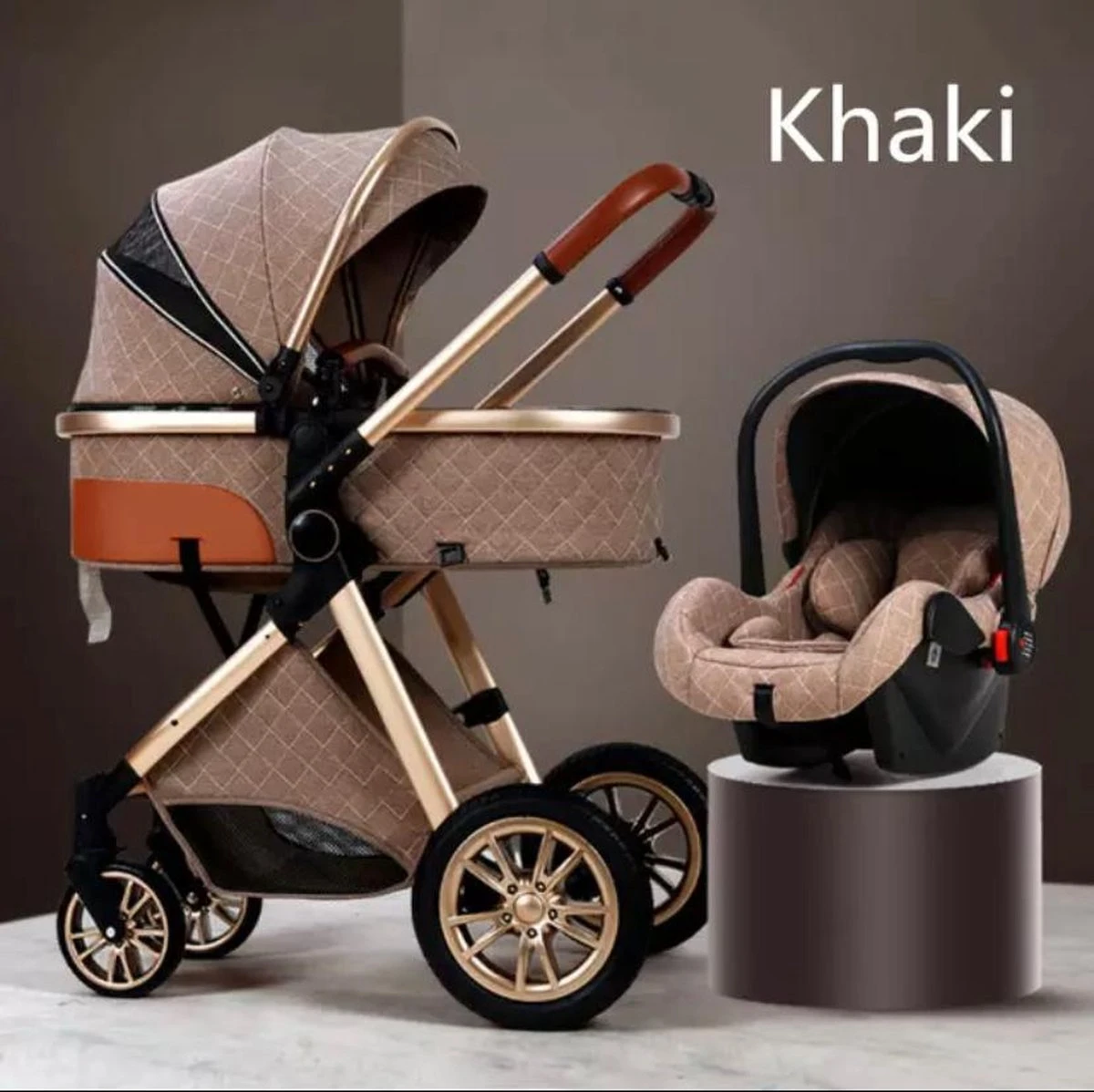 Merkloos Luxe Multi-functionele 3 In 1 Kinderwagen - Kwalitatieve Buggy - Opklapbare Wandelwagen - Khaki 1 Merkloos Luxe Multi-functionele 3 In 1 Kinderwagen - Kwalitatieve Buggy - Opklapbare Wandelwagen - Khaki