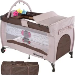 Tectake - Reisbedje Babybed Campingbed Dodo - 132x75x104cm Incl. Aankleedkussen En Draagtas - Bruin - 402203