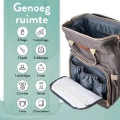 Luiertas Rugzak - Monx Luiertas Verzorgingstas Met Uitklapbaar Babybedje - Overzichtelijke Luierrugzak Extra Buggy En Kinderwagen Haken Inclusief Geïsoleerde Flessenhouder - Grijs -Babyproducten Winkel 1200x1200 217