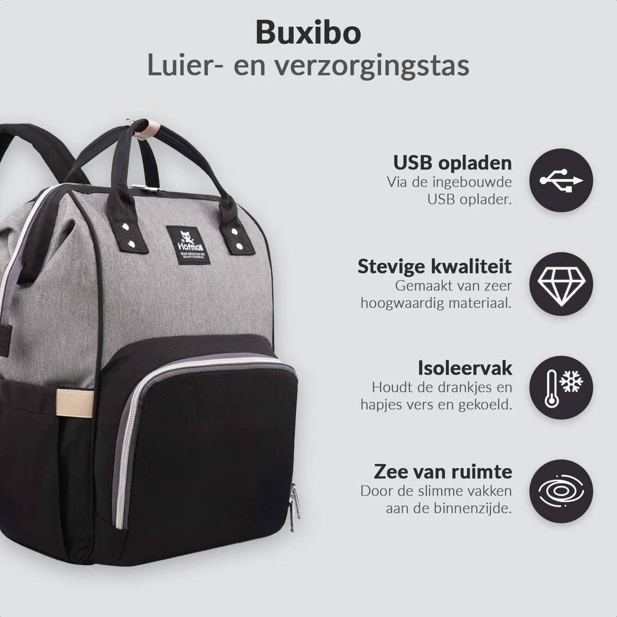 Buxibo Luier- En Verzorgingstas Inclusief USB Oplaadstation - Baby Rug Tas Met Isoleervak - Diaper Backpack Bag - Reis Rugzak - Grote Capaciteit - 23.8L - Zwart 2 Buxibo Luier- En Verzorgingstas Inclusief USB Oplaadstation - Baby Rug Tas Met Isoleervak - Diaper Backpack Bag - Reis Rugzak - Grote Capaciteit - 23.8L - Zwart - Afbeelding 2