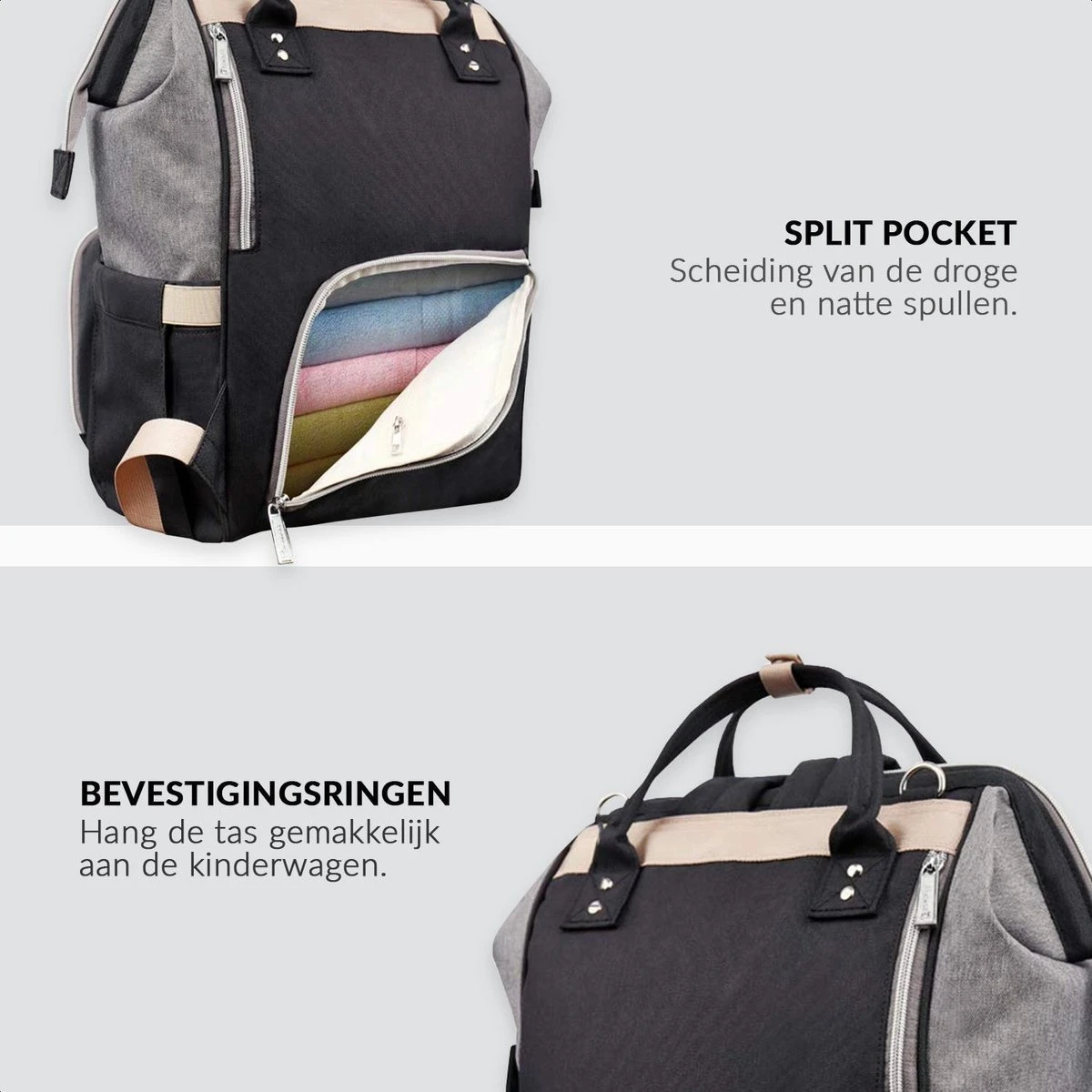 Buxibo Luier- En Verzorgingstas Inclusief USB Oplaadstation - Baby Rug Tas Met Isoleervak - Diaper Backpack Bag - Reis Rugzak - Grote Capaciteit - 23.8L - Zwart 4 Buxibo Luier- En Verzorgingstas Inclusief USB Oplaadstation - Baby Rug Tas Met Isoleervak - Diaper Backpack Bag - Reis Rugzak - Grote Capaciteit - 23.8L - Zwart - Afbeelding 4