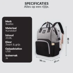 Buxibo Luier- En Verzorgingstas Inclusief USB Oplaadstation - Baby Rug Tas Met Isoleervak - Diaper Backpack Bag - Reis Rugzak - Grote Capaciteit - 23.8L - Zwart 14 Buxibo Luier- En Verzorgingstas Inclusief USB Oplaadstation - Baby Rug Tas Met Isoleervak - Diaper Backpack Bag - Reis Rugzak - Grote Capaciteit - 23.8L - Zwart -Babyproducten Winkel 1200x1200 257