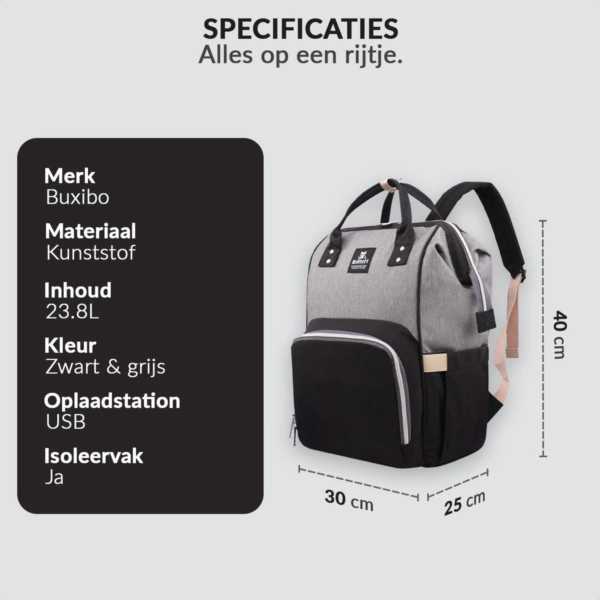 Buxibo Luier- En Verzorgingstas Inclusief USB Oplaadstation - Baby Rug Tas Met Isoleervak - Diaper Backpack Bag - Reis Rugzak - Grote Capaciteit - 23.8L - Zwart 7 Buxibo Luier- En Verzorgingstas Inclusief USB Oplaadstation - Baby Rug Tas Met Isoleervak - Diaper Backpack Bag - Reis Rugzak - Grote Capaciteit - 23.8L - Zwart - Afbeelding 7