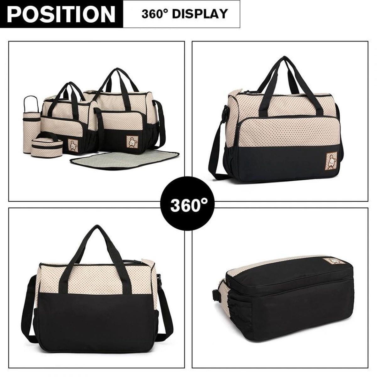 Miss Lulu Luier- En Verzorgingstas - 5 Set - Zwart (9026 BK) 4 Miss Lulu Luier- En Verzorgingstas - 5 Set - Zwart (9026 BK) - Afbeelding 4