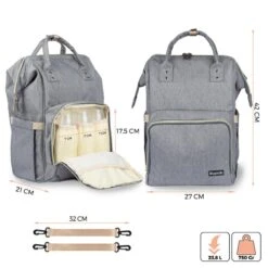 LifeGoods Luiertas Rugzak - Incl. Buggy En Kinderwagen Haken - Complete Set - 23.8 L - Grijs -Babyproducten Winkel 1200x1200 287