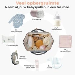 LifeGoods Luiertas Rugzak - Incl. Buggy En Kinderwagen Haken - Complete Set - 23.8 L - Grijs -Babyproducten Winkel 1200x1200 289